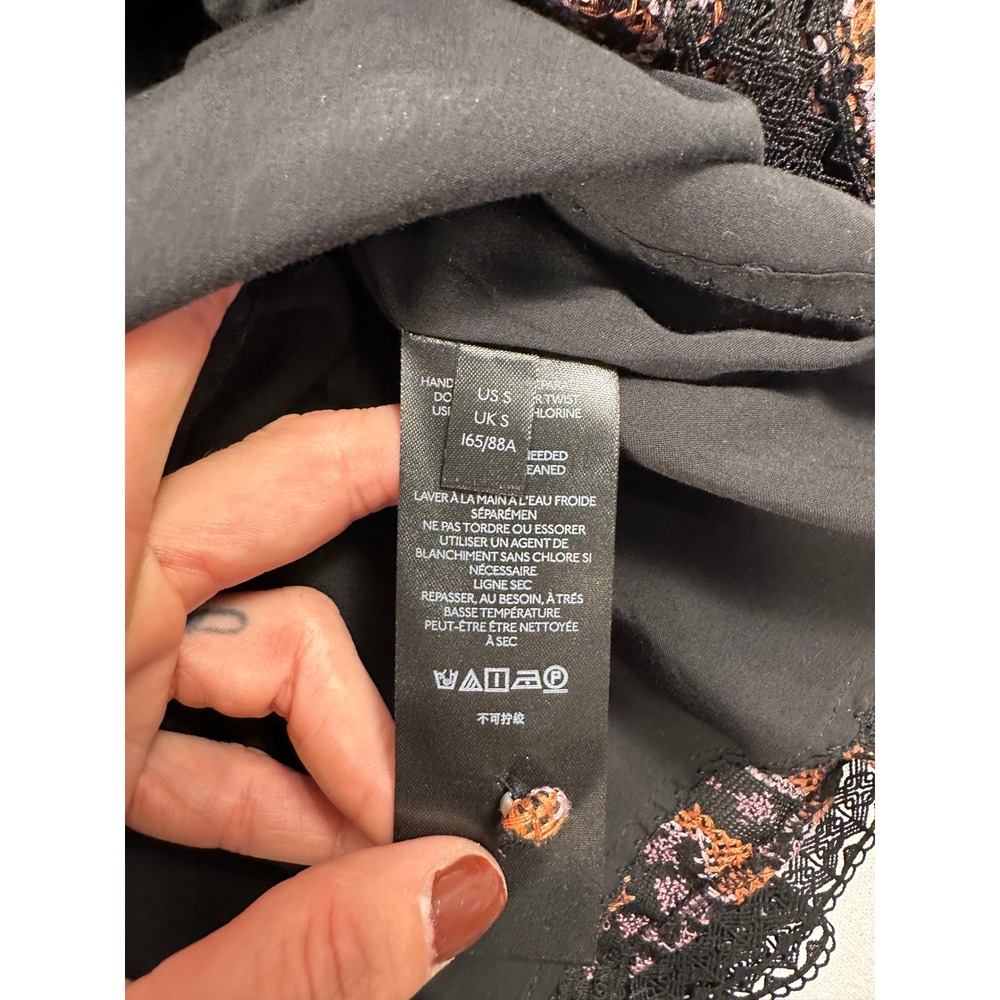 Anthropologie Embroidered Cross Stitch Floral Midi Dress Black Small Lace Trim - Picture 8 of 14
